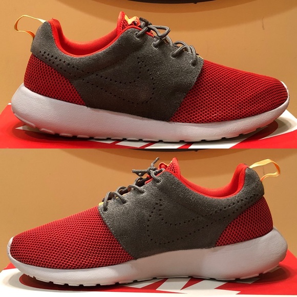 Nike Roshe Run Red & Grey Suede Unisex Sneakers - Picture 4 of 8